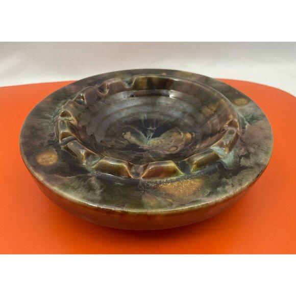 Vintage 60s ashtray, Beauceware ceramic Canadian pottery, faux marble glaze - Picture 3 of 7